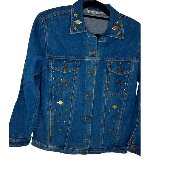 Vintage Made in The Shade Studded Denim Trucker Jacket Size Medium - Picture 2 of 10